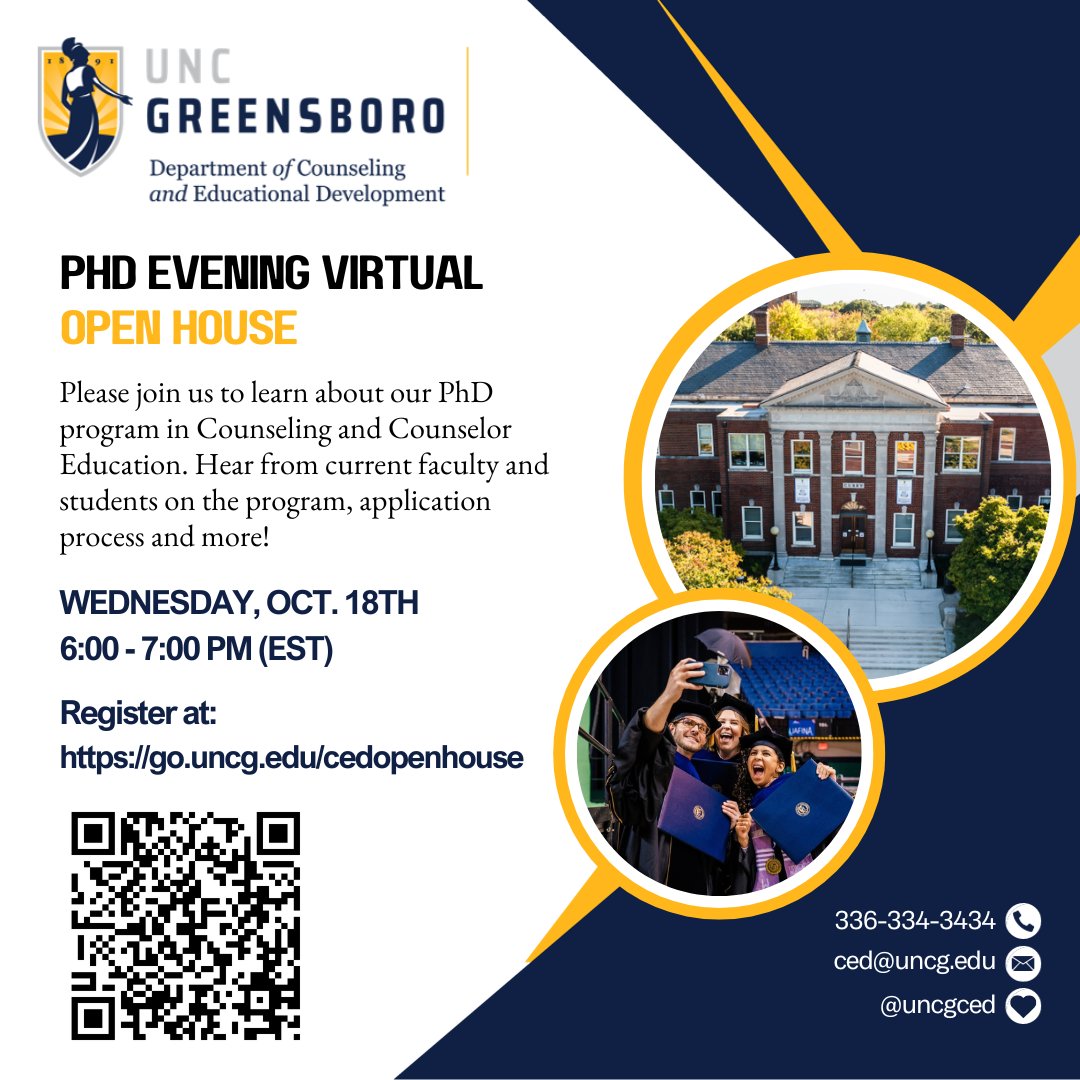 We will be having a second open house at a new time! Please join us for our upcoming evening virtual open house to hear more about Counseling and Counselor Education at UNCG. Register here: go.uncg.edu/cedopenhouse