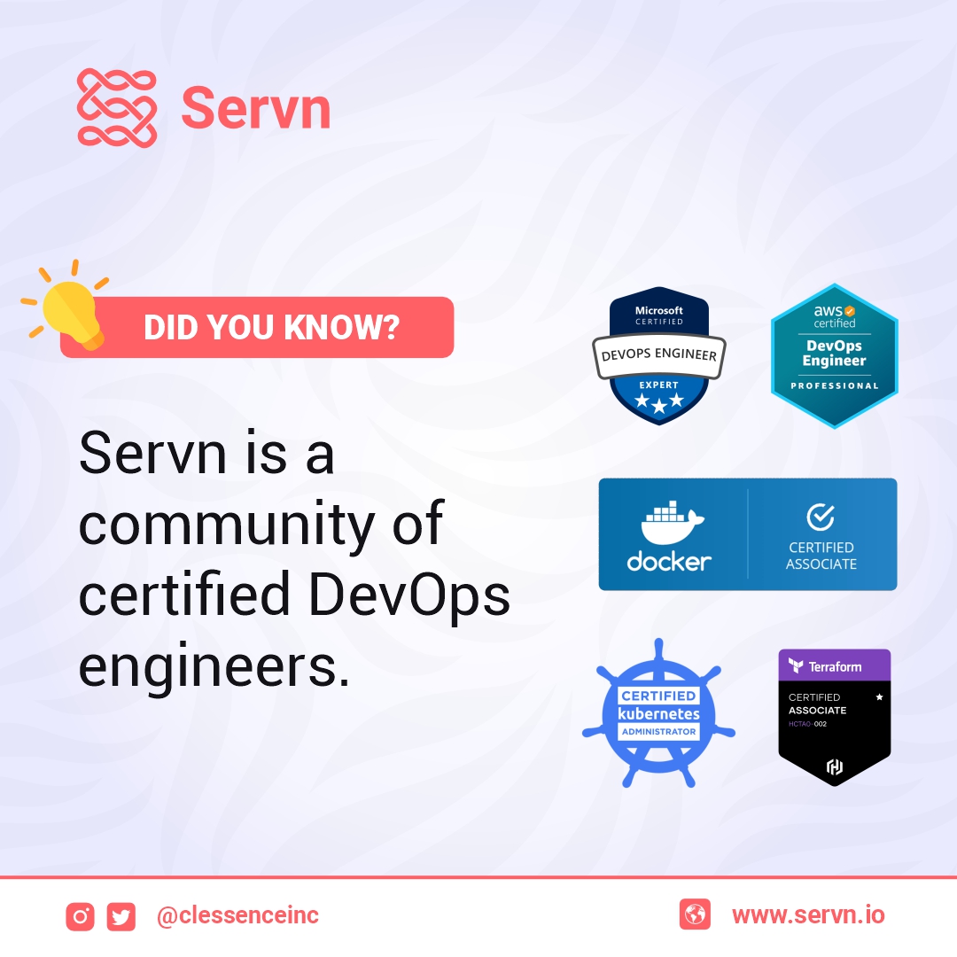 clessenceinc's tweet photo. 🚀 Discover the power of community-driven expertise!

💥All Servn DevOps engineers are certified in various in-demand technological stacks.

We are your go-to hub for highly experienced DevOps professionals.

#DevOps #Servn #Kubernetes #CloudComputing https://t.co/iuiTMhfa3K
