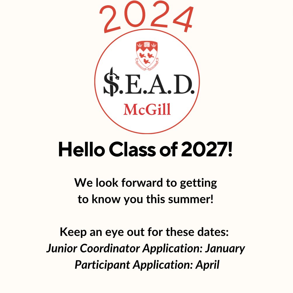 Hello to the Class of 2027!  For those wondering how they can get involved with SEAD: applications will be released in January for Junior Coordinator and April for participants. To learn more about SEAD, visit our website or reach out to the 2023 Junior Coordinators