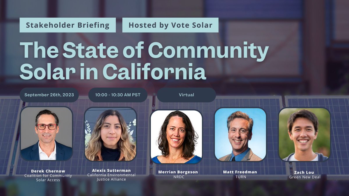 What do #environmentaljustice initiatives really look like? Gain valuable insights into the community-led projects reshaping CA's sustainable future tmr in our talk w/ @votesolar @SolarAccess @GreenNewDealCA @NRDC @UtilityReform RSVP here: votesolar-org.zoom.us/webinar/regist…