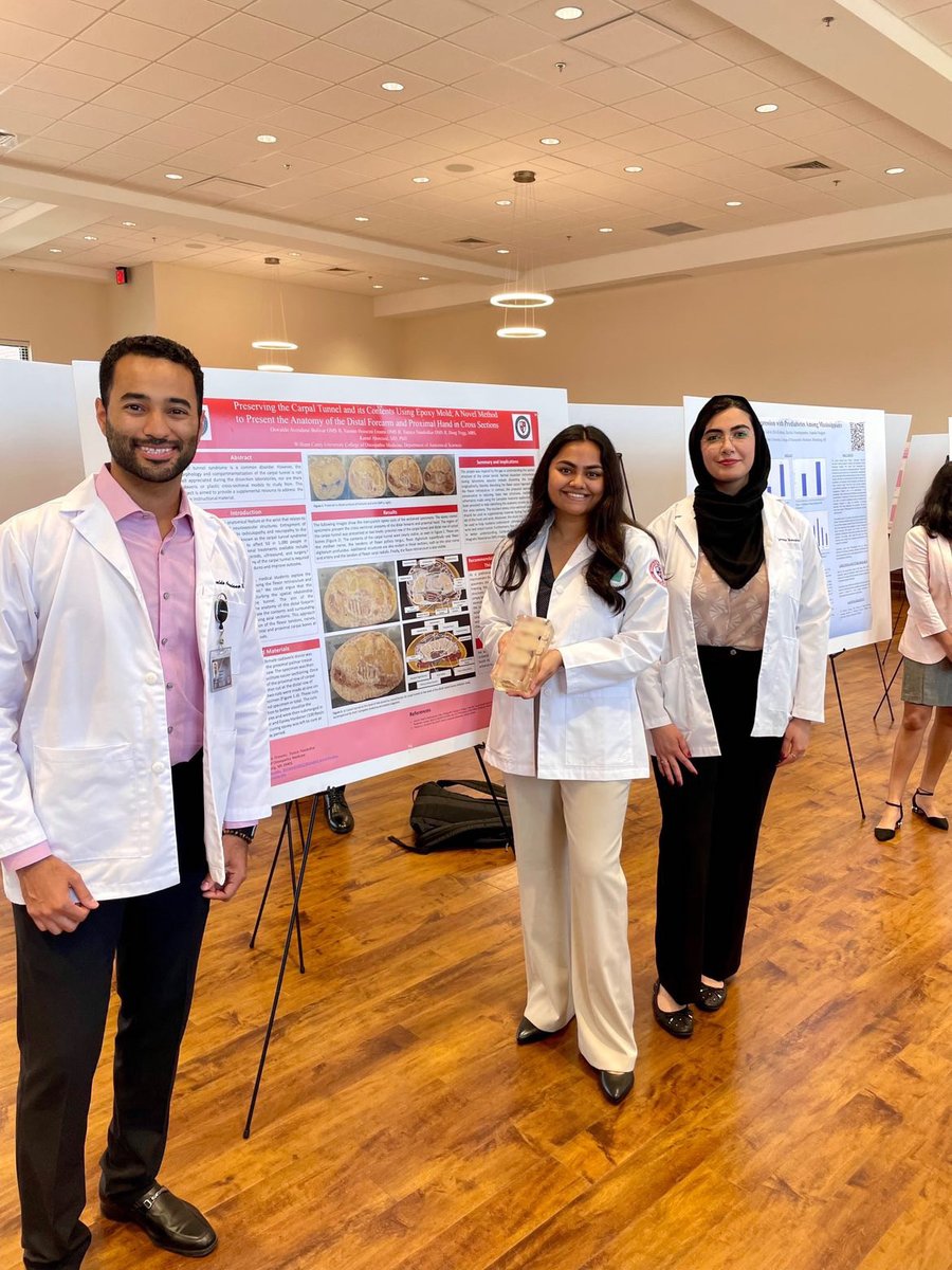 Research_WCUCOM's tweet photo. Highlights from WCUCOM Research Symposium:
Oswaldo Avendano, Yasmin Hosseini Emami, Tanaya Nandedkar, Doug Trigg, MBS-"Reserving the Carpel Tunnel and its Contents using Epoxy Mold: A Novel Method to Present the Anatomy of the Distal Forearm and Proximal Hand in Cross Sections" https://t.co/dvlkFtEgzz