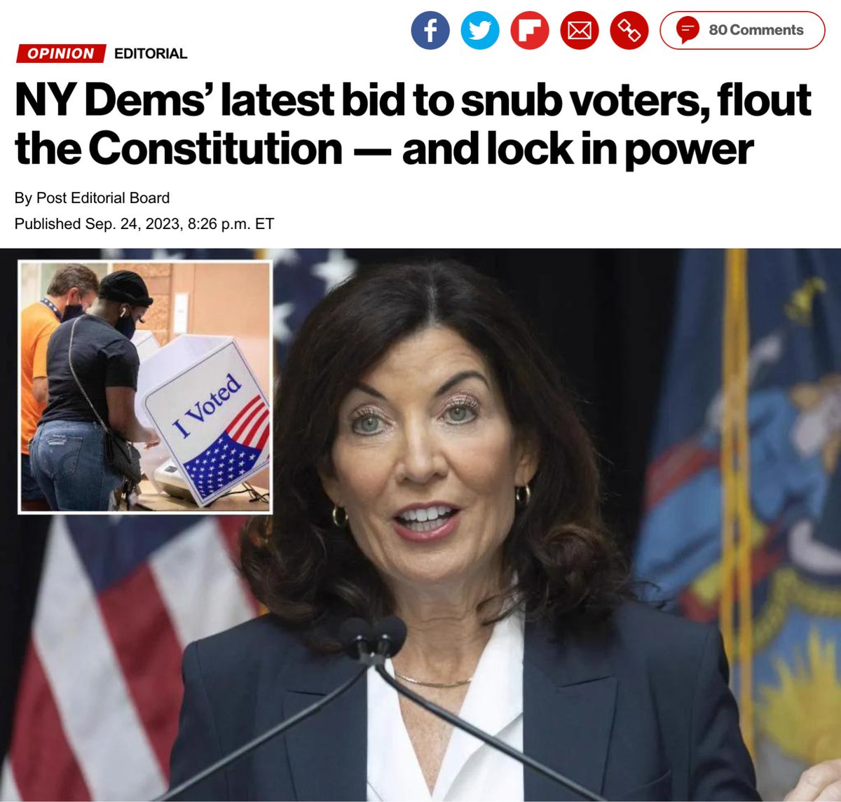 ➡️"So why didn’t the gov and her party-mates set out to amend the state Constitution first?

They did, putting a proposal to do so on the ballot in '21 — which the public nixed solidly, 55%-45%"

Retweet🔄 if you voted NO on the Vote By Mail Scheme. 
nypost.com/2023/09/24/ny-…