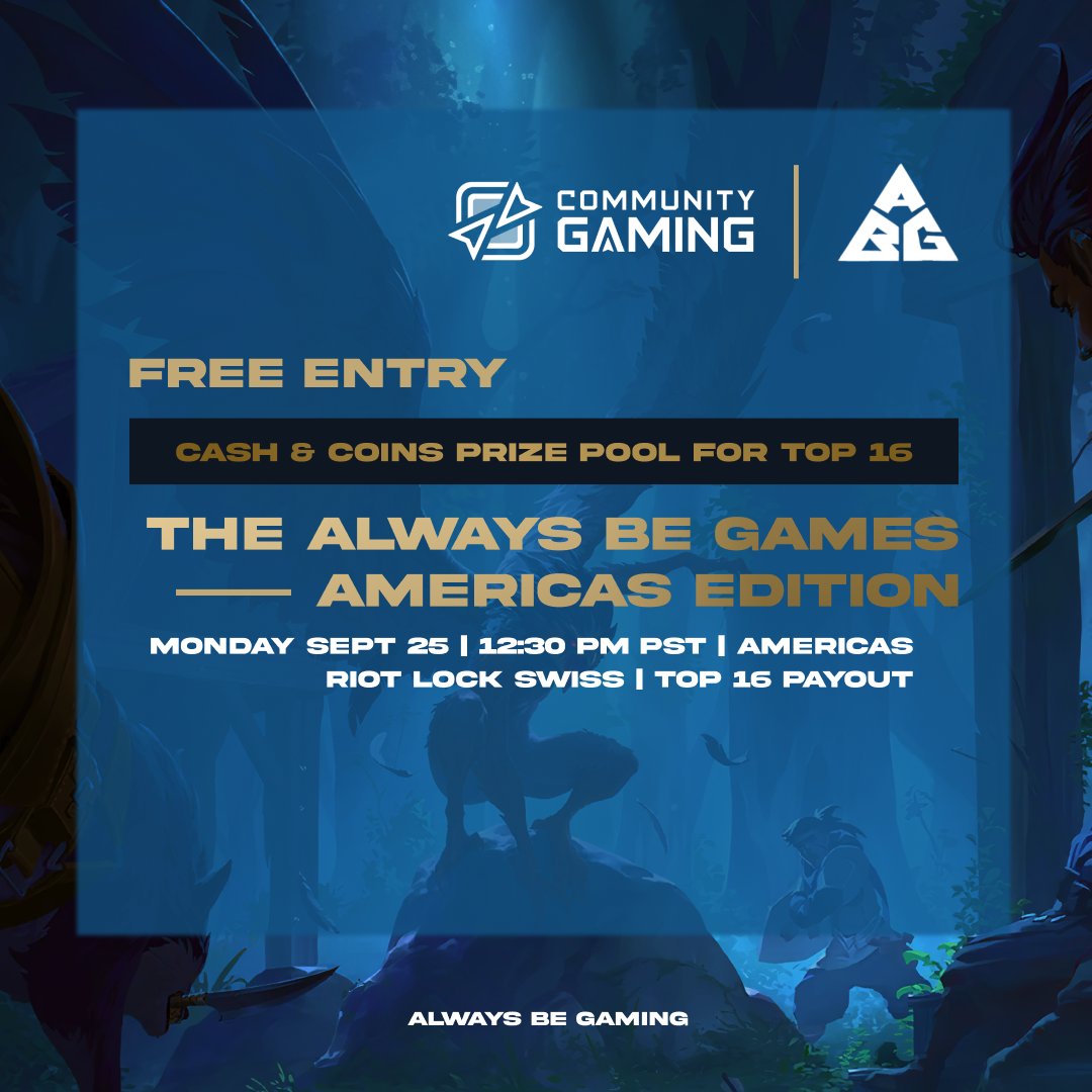 I know it's Monday but this tournament is about to be amazing get in here!!! Come win so coins or money. ITS FREEEEEEEEEEEE <a href="/AlwaysBeGaminGG/">Always Be Gaming</a> <a href="/wick/">nardo</a> <a href="/PlayRuneterra/">Legends of Runeterra</a> #LegendsOfRuneterra