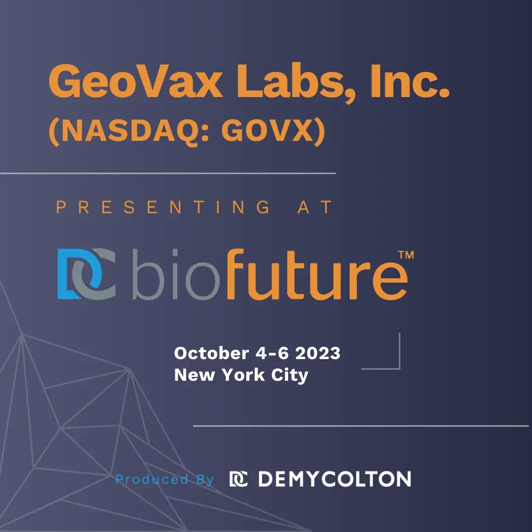 InvstmtCupboard's tweet photo. The conference for innovators. See presentation time and company info. #biotech #demycolton #healthcare #BioFuture2023 $GOVX @geovax_news 
https://t.co/bK7Y2Ozfxl https://t.co/glly6CPN30