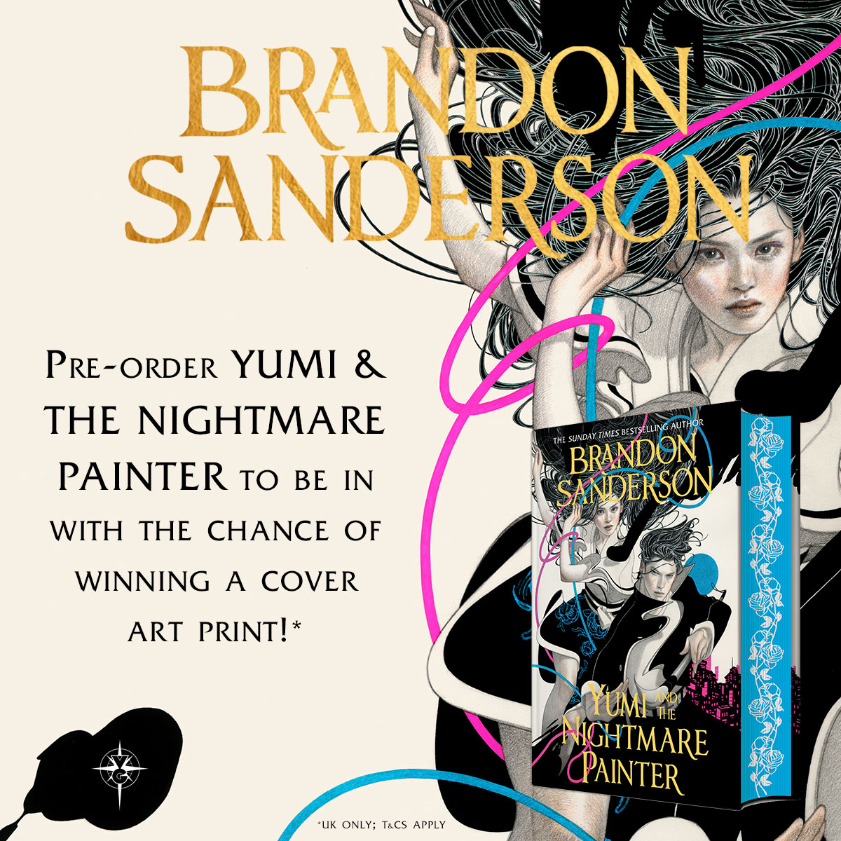 UK @BrandSanderson fans, it's not long to wait until #YumiAndTheNightmarePainter! Pre-order the standard or @Waterstones exclusive edition (pictured with those 💎 sprayed edges) and you could win a print of the stunning cover artwork by @my_name_is_tran: geni.us/YumiPreOrder