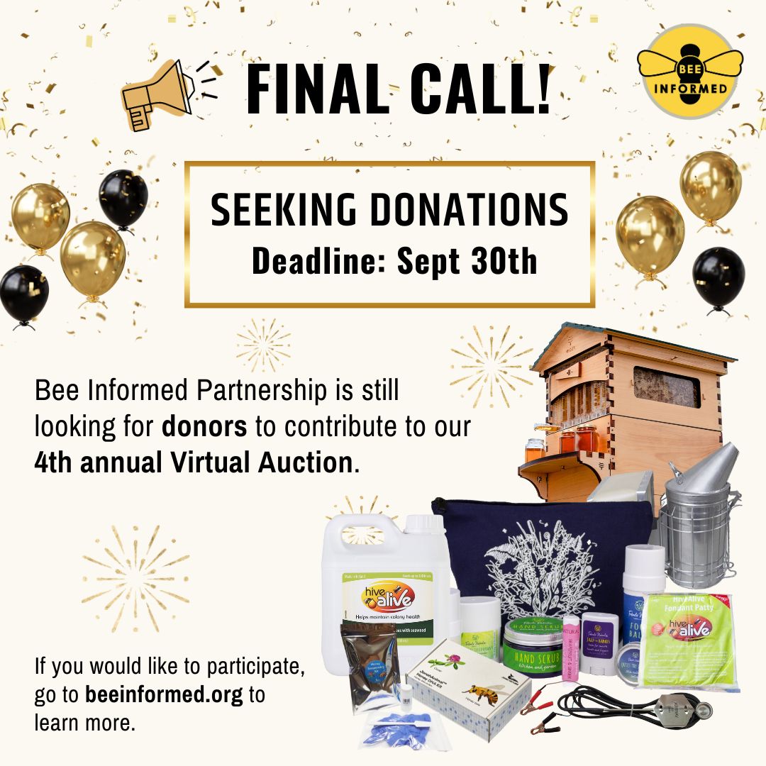 It’s the final week to donate to BIP’s annual Virtual Auction! There’s still time to support BIP by contributing to the auction! Visit beeinformed.org to learn more.
#beeinformedpartnership #bipvirtualauction #savethebees #beetogether