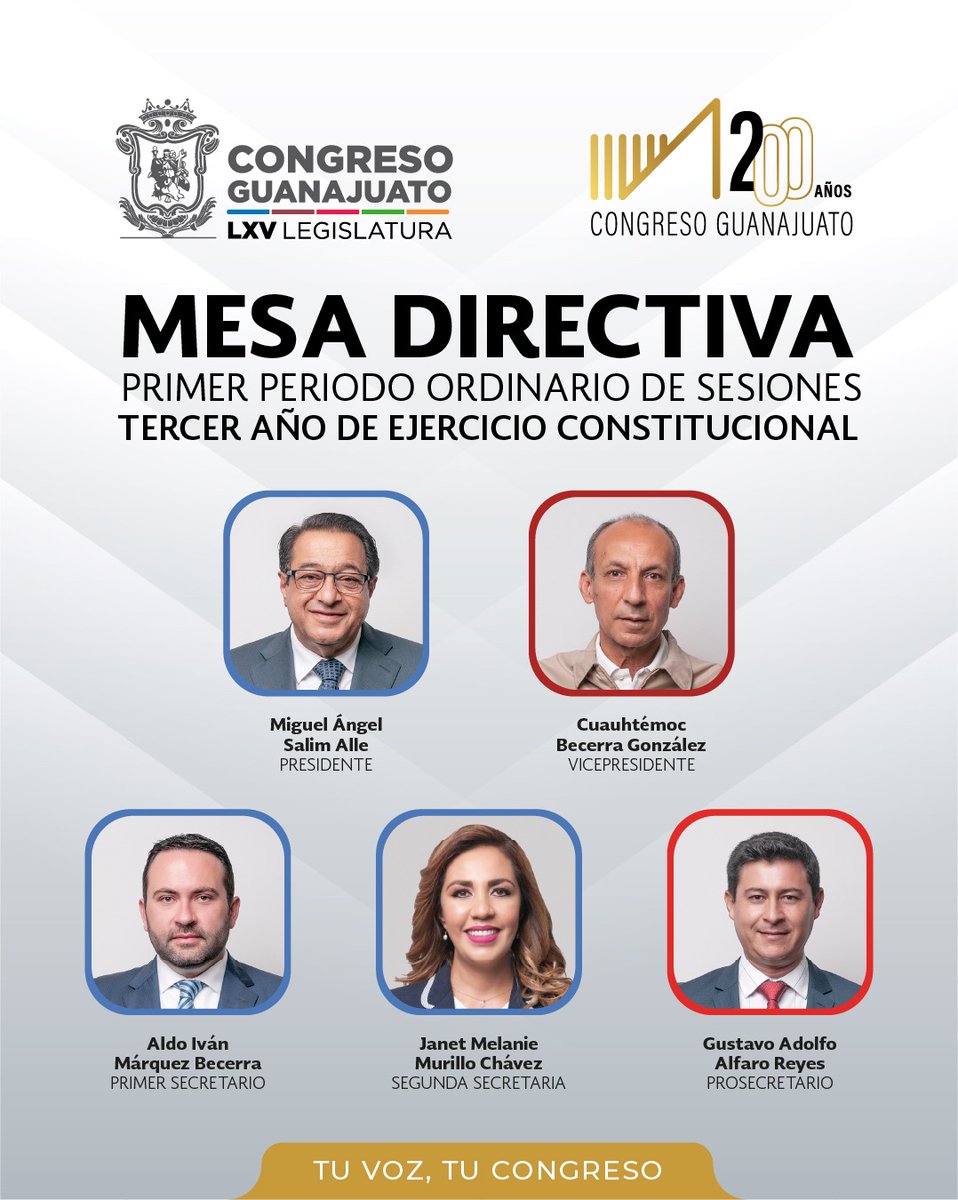 #MesaDirectiva 🙋‍♀️🏛️🙋‍♂️| Conoce a las diputadas y diputados que integran la Mesa Directiva del Congreso durante el primer periodo ordinario de sesiones correspondiente al tercer año de ejercicio constitucional de la LXV Legislatura.