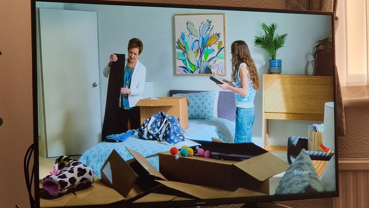 MatthewRimmer's tweet photo. Nell shows off her new room to Susan. Minutes later, she's carrying the picture already up in her room across the street... #ContinuityError 

#Neighbours #NeighboursOnAmazonFreevee https://t.co/DEr2WjGEL2