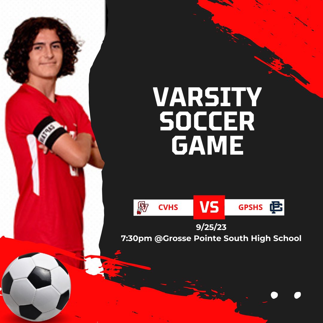 CVHSAthBoosters's tweet photo. Good luck to our JV and Varsity Soccer teams @CVHSMensSoccer as they travel to Grosse Pointe South High School today 9/25/23. #BigRedFamily #LetsGoBigReds https://t.co/aTGrkB5LXm