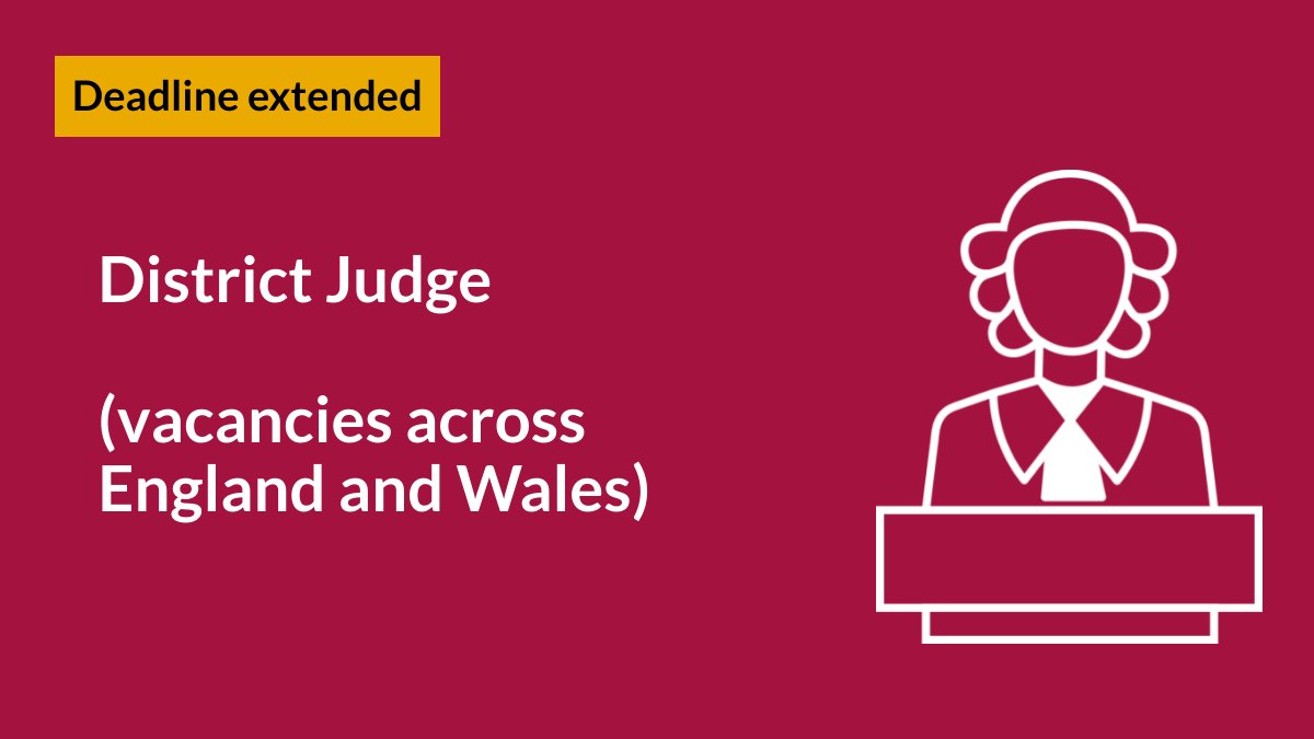 🚨📢DEADLINE EXTENDED to Mon 2 October at 1pm: District Judge - vacancies across England and Wales. ➡️Read more from District Judge Neil Downey about his role: 👇judicialappointments.gov.uk/neil-downey-di… ➡️Find out more and apply here: 👇apply.judicialappointments.digital/vacancy/HdvJaV… #DistrictJudge #Apply #Judiciary