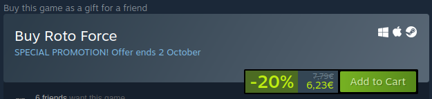 accidentlyAnton's tweet image. Roto Force is 20% off during Steam SHMUP Fest! 

Also got an update adding Boss Rush Mode!

Now is a good time to grab Roto Force!

(link in reply) #games #deals