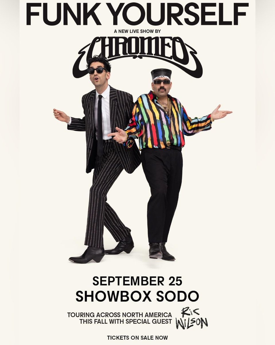 FreeDiscoLabel's tweet photo. Tonight Catch @RicWilson On Tour With @Chromeo Live at @showboxpresents in Seattle For The FUNK YOURSELF TOUR 🕺🪩

Tickets Still Available! 

#RicWilson #Chromeo #FunkYourselfTour #ShowboxSodo #Seattle #washington https://t.co/mwBwRDX2w7