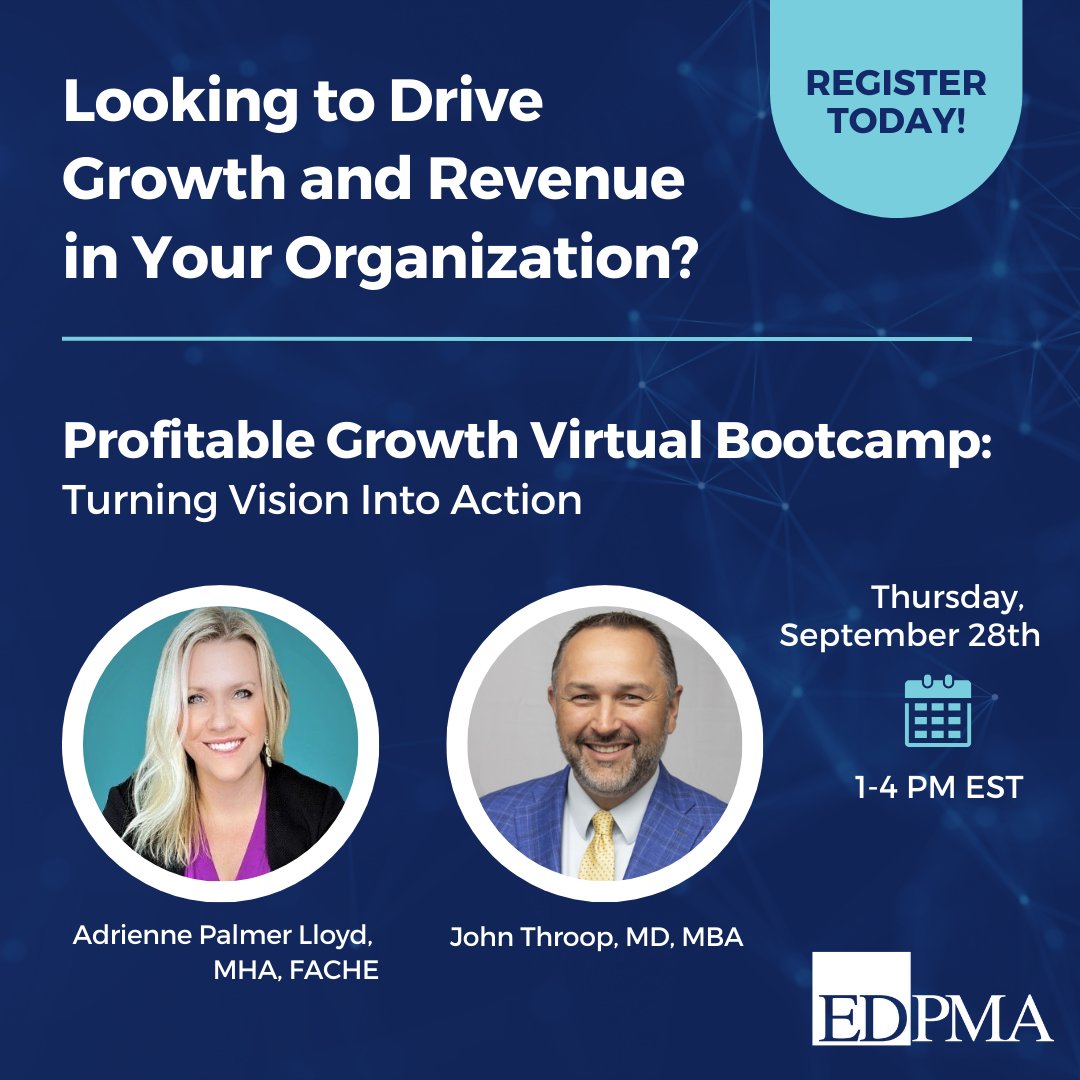 EDPMA's tweet photo. Registration closes soon! Our experts provide you the tangible tools in a collaborative workshop that will help to drive revenue and profitability to your organization.
Seats are filling fast! Individual &amp; group rates available.
#emergencymedicine #profitability #workshop #growth https://t.co/f0tR1oXb3J