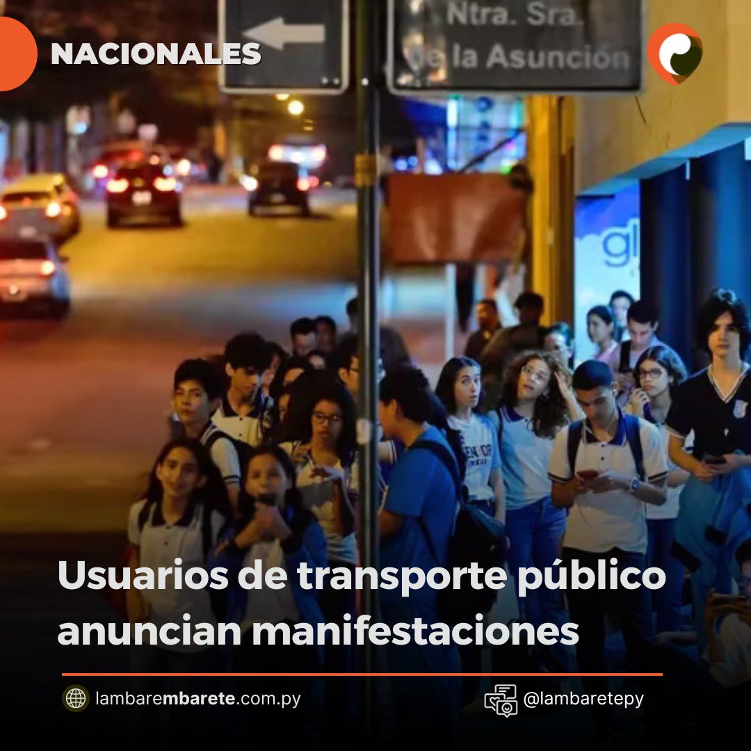 lambaretepy's tweet photo. #NACIONALES 🟧 La organización "Opama" convoca a la ciudadanía a manifestarse exigiendo mayor frecuencia de buses, mejor servicio nocturno y otras reivindicaciones

La movilización iniciará en la Plaza Infante Rivarola, este miércoles a las 16:00

Vía ABC

https://t.co/a8mXok0XEx https://t.co/XlWW5QCMl3
