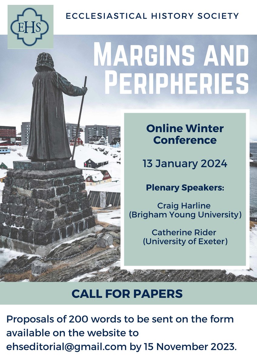 We are excited to announce our online Winter Conference 2024 on the theme of 'Margins and Peripheries'. Our Winter Conference traditionally follows on the theme of the Summer Conference we have in July. Submissions are due on 15 November 2023. For more: ecclesiasticalhistorysociety.com/2203-2-copy/