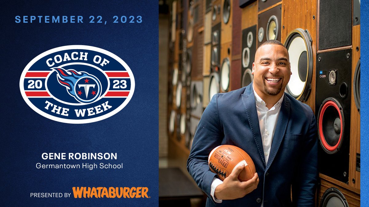 Our next <a href="/Titans/">Tennessee Titans</a> Coach of the Week presented by <a href="/Whataburger/">Whataburger®</a> is Head Coach Gene Robinson of Germantown High School🏈

<a href="/iamcoachgene/">Gene Robinson III</a> &amp; the Red Devils are now 6-0 and will receive a $1,500 equipment grant from the #Titans Foundation!