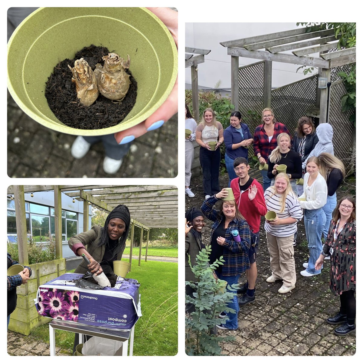 Level 5 Occupational Therapy students back in force today. Exploring #Therapeuticuseofself and #healthinequalities, alongside planting daffodil bulbs of #hope with <a href="/sorchaadunne/">Sorcha Dunne</a> <a href="/esmewood1/">Dr Esme Wood she/her</a> and <a href="/em_roseuk/">Emma Rose</a>