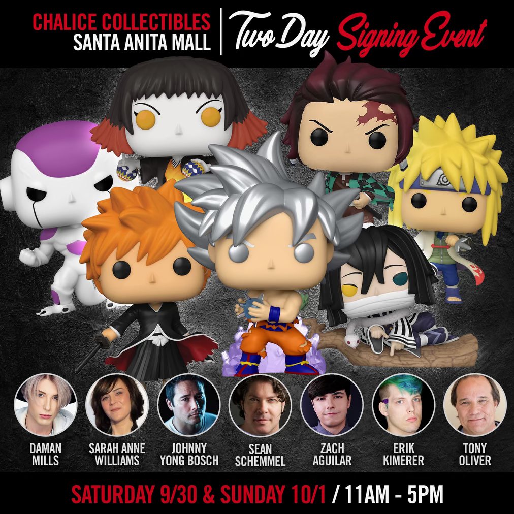 This weekend, I’m joining Sean Schemmel, Zach Aguilar, Daman Mills, Sarah Anne Williams, Erik Kimerer and Johnny Yong Bosch for a two day signing event right here in So Cal! I We’ll all be at Chalice Collectables in the Santa Anita Mall from 10am to 6pm. Hope to see you there!