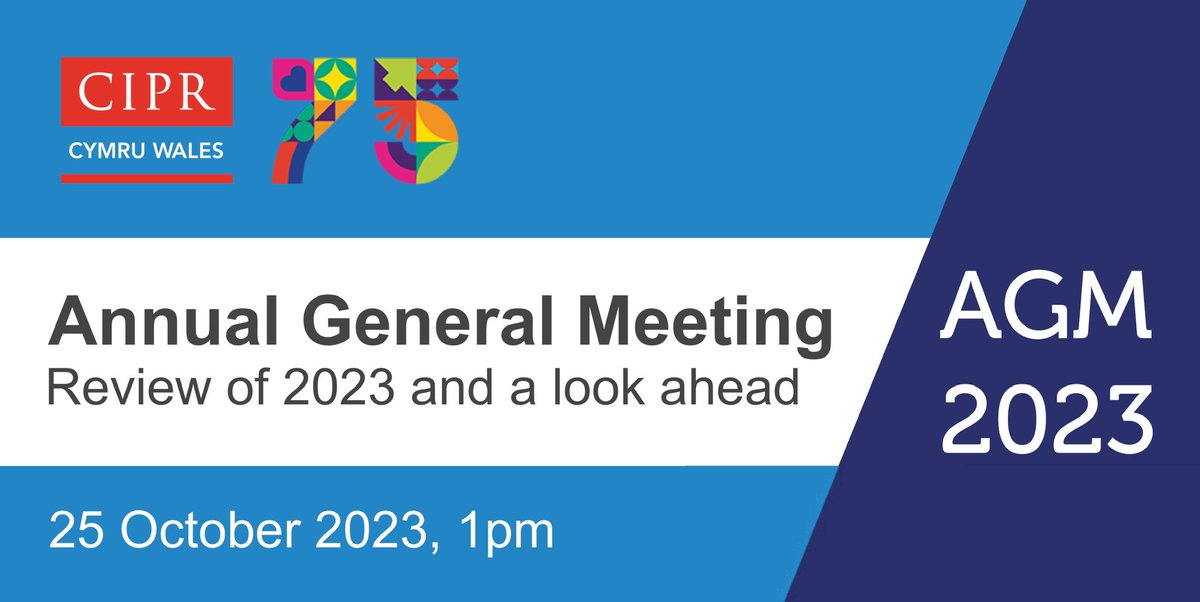 📣 Calling all <a href="/CIPR_Global/">Chartered Institute of Public Relations</a> members is Wales…

Join us for the group AGM on 25 Oct, 1pm on Zoom: 
• Review of the year 
• Help us plan activity for 2024
• Hear from next year’s CIPR President, <a href="/Rachael_Clamp/">Rachael Clamp</a> 

Who’s coming? Register here👇 

cipr.co.uk/CIPR/Events/Ev…