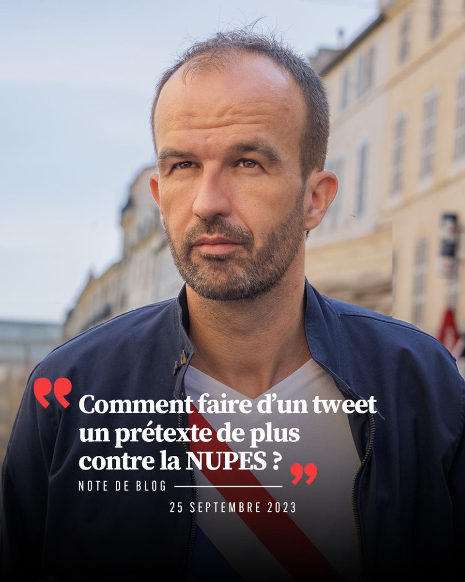 FranceInsoumise's tweet image. 🔴 Comment faire d'un tweet un prétexte de plus contre la #NUPES ?

➡️ Nouvelle note de blog de @mbompard, qui revient sur une récente agitation médiatique : "Comédie ! En vérité, s’est déroulé sous nos yeux un mauvais coup très calculé."

🔎 À lire ici : manuelbompard.fr/2023/09/commen…
