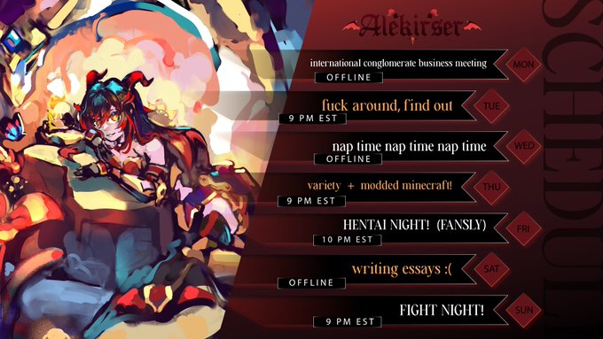 oh hi, professional professional alekirser here

this is my schedule for this week!!! (SEPT 25 - OCT