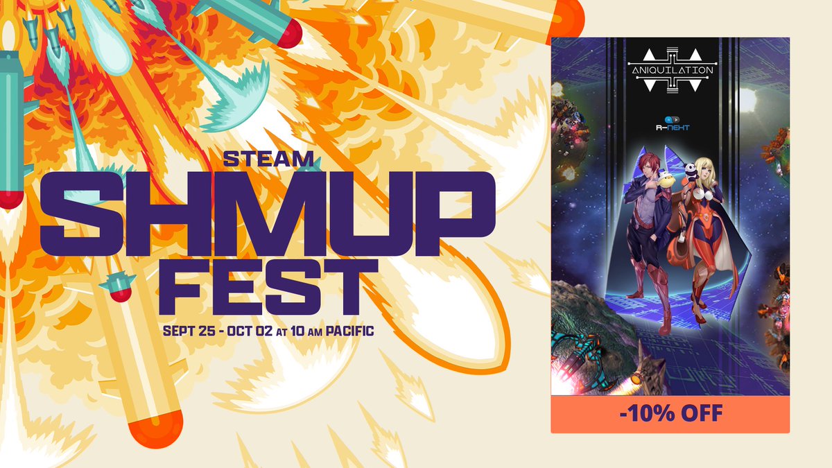 R-Next Studios (@rnextstudios) on Twitter photo We're happy that #RNextStudios is part of #SteamShmupFest with #Aniquilation (10% OFF on <a href="/Steam/">Steam</a> here: tinyurl.com/3b3t69xn)
#videogames #indiegame #Steam #Shmupfest #gamedev #STG #SteamDeck #SteamDeals #coopgame #indiedev #sale #CreaDigital2020 <a href="/Ministerio_TIC/">Ministerio TIC</a> <a href="/mincultura/">MinCultura Colombia</a> We're happy that #RNextStudios is part of #SteamShmupFest with #Aniquilation (10% OFF on <a href="/Steam/">Steam</a> here: tinyurl.com/3b3t69xn)
#videogames #indiegame #Steam #Shmupfest #gamedev #STG #SteamDeck #SteamDeals #coopgame #indiedev #sale #CreaDigital2020 <a href="/Ministerio_TIC/">Ministerio TIC</a> <a href="/mincultura/">MinCultura Colombia</a>