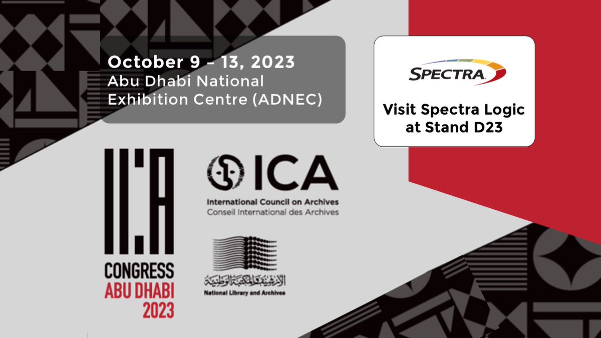 spectralogic's tweet photo. Whatβs the role of #datamanagement and #datastorage in addressing information challenges in the 21st century? Join the discussion as archives and records professionals share innovative ideas and research at the #ICACongressAbuDhabi2023! #SpectraShows https://t.co/lbRb3WUEtr https://t.co/oEiBj8Ub40