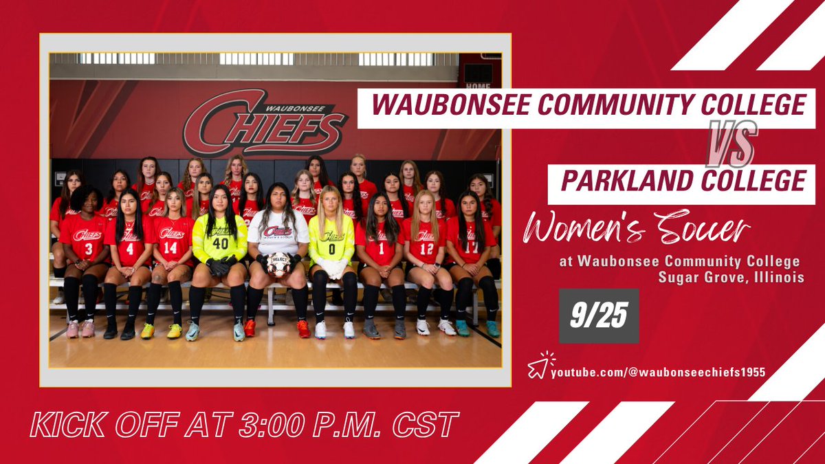 ⚽️#GAMEDAY⚽️ The Chiefs take on <a href="/ParklandWomens/">Parkland College Women's Soccer</a> today at 3:00 p.m.! 
🎥Livestream: bit.ly/3sQ91Tp
#WomensSoccer #NJCAA #GoChiefs