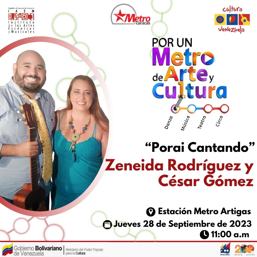 🎤Festival “Metro en Dúos” #PorUnMetroDeArteYCultura

El canto venezolano en las voces de <a href="/ZeneRodriguez/">Zҽɳҽιԃα Rσԃɾíɠυҽȥ 🎼🎶🎹🎤</a>  y <a href="/cesar1gomez/">Cesar Enrique Gomez</a> llenarán de tradición y amor la estación Metro Artigas, con su propuesta musical "Porai Cantando".

📌Jueves #28sep 🕰️11:00 a.m.

#ElBetaEsLaPazConMaduro
