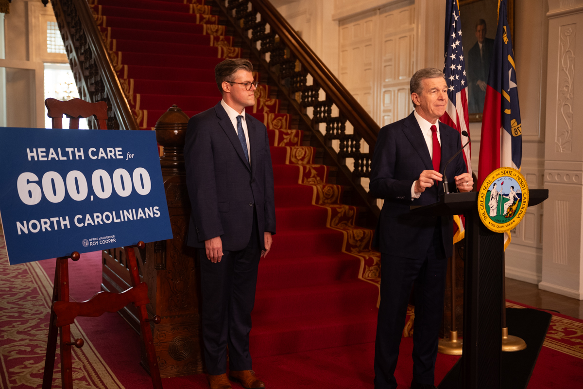 NC_Governor's tweet image. Finally expanding Medicaid in North Carolina is a monumental achievement that will give health care access to more than 600,000 people who need it. Today, Gov. Cooper and @NCDHHS Sec. Kinsley announced that Medicaid Expansion will launch on Dec. 1, 2023 in North Carolina.