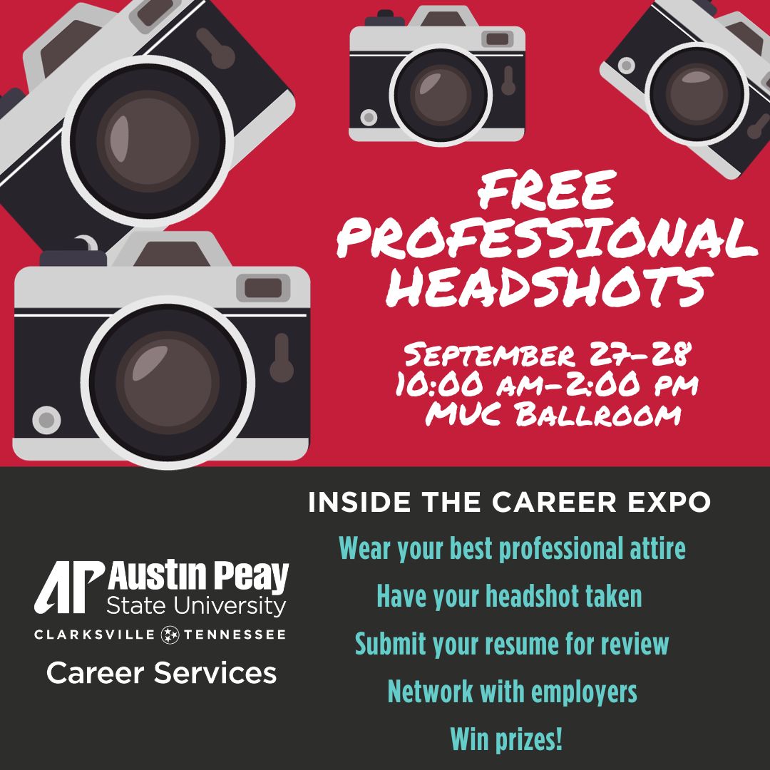 Drop by the Fall Career Expo this week to have your Professional Headshot taken and to network with area employers! Enter into our Best Dressed contest to win prizes!

 #FallCareerExpo #ProfessionalHeadshot #NetworkingEvent  #PrizeGiveaway