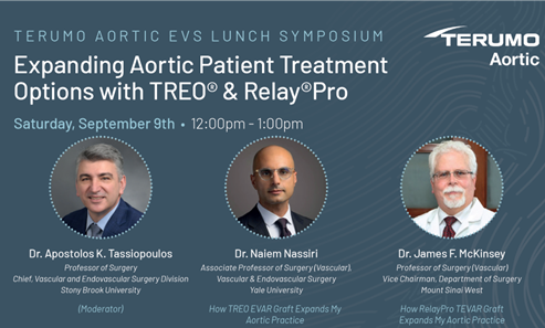 TerumoAortic's tweet image. Thank you to the &amp;gt;75 physicians who attended our EVS  lunch symposium in Washington DC. Engaging discussion from Dr.  Tassiopoulos, Dr. Nassiri and Dr. McKinsey on Expanding Aortic Patient Treatment Options with TREO and RelayPro.
 #treo #relaypro #terumoaortic #easternvascular
