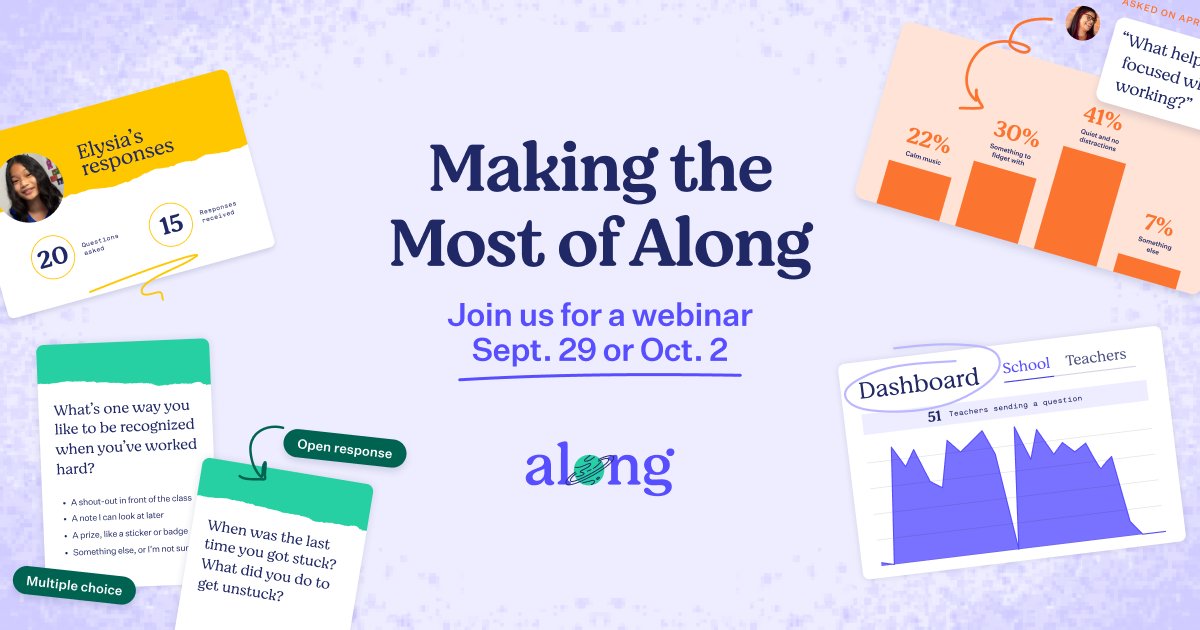 along_org's tweet photo. Want to make the most of your Along experience or learn more about the tool? Please register for one of our upcoming  webinars! 🧑‍💻💜

Friday 9/29 @ 9 AM PST https://t.co/fZk3GZ0Sl6
Monday 10/2 @ 3:30 PM PST https://t.co/bBEeZfeOc6
#TeacherTwitter #EdTech https://t.co/c5O9pR1b6X