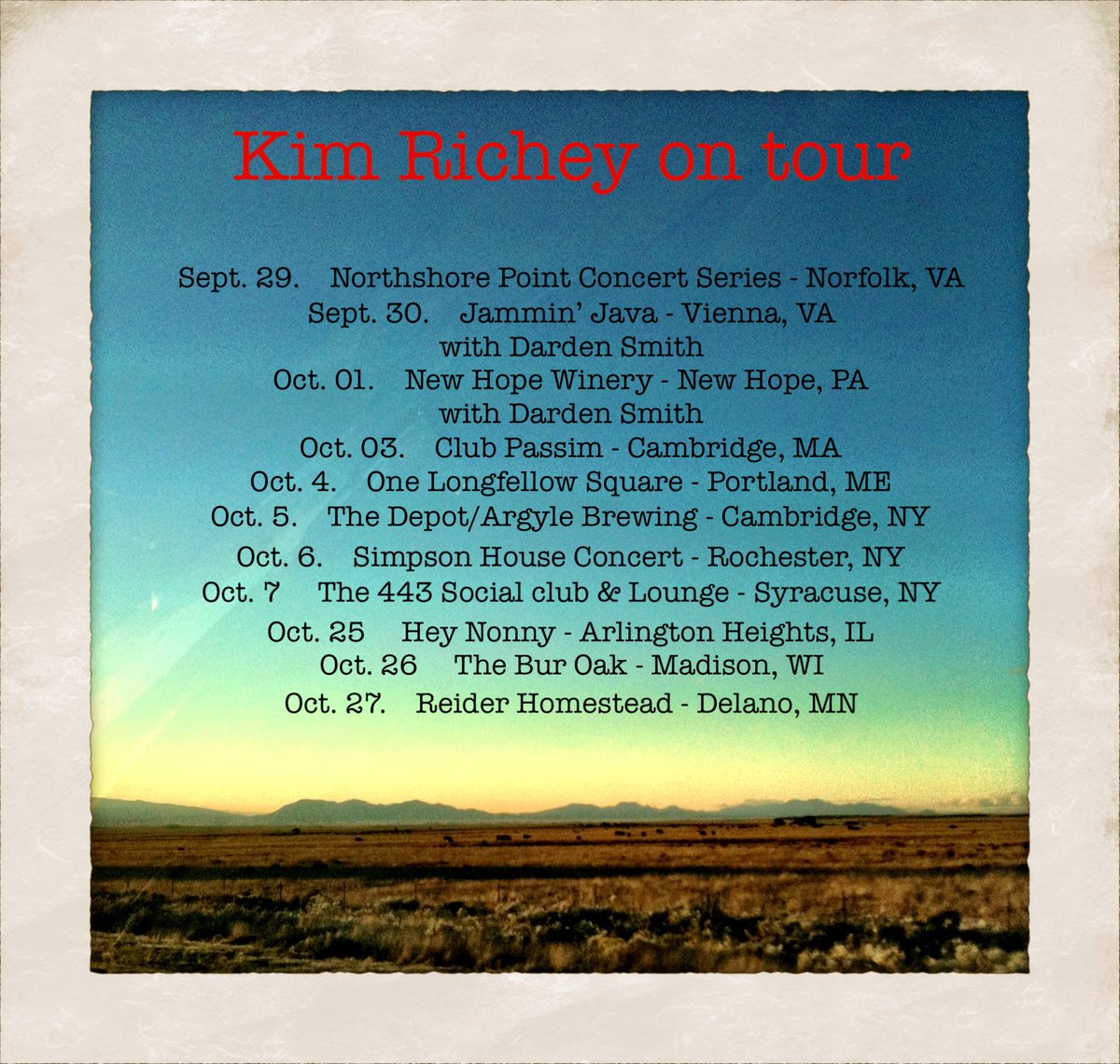 We are heading Northeast. We'd love to see you. My very talented friend Lindsay Foote will be opening the show and joining in at @clubpassim on Oct.3!