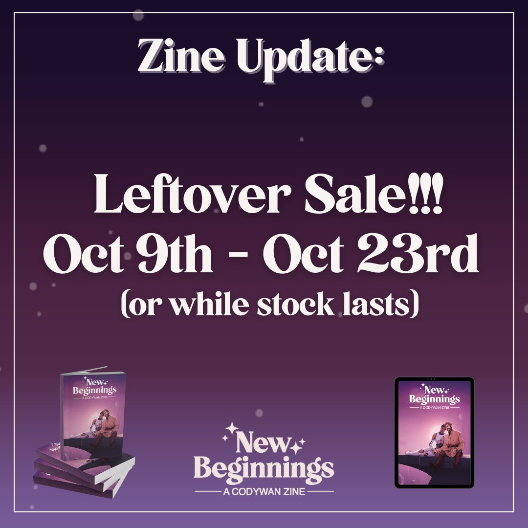 CodywanZ's tweet photo. LEFTOVER SALE ANNOUNCEMENT!!!

Its finally here, its time for the leftover sale!!!

The Details: The leftover sale will open on October 9th, 2023 at 9AM EST. Our online store will close on October 23rd, 2023 at 11PM EST or until our inventory sells out.

#Codywan #StarWars https://t.co/JlOidsGuaK