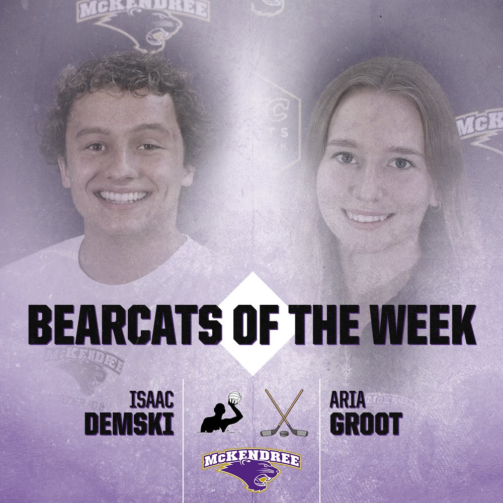 McKendree Bearcats (@mckbearcats) on Twitter photo 🐾🏆 Congratulations to this week's Bearcats of the Week, <a href="/McKendree_Polo/">McKendree Water Polo</a>'s Isaac Demski and @McKendreeWHoc's Aria Groot! #BearcatsUnleashed 🐾🏆 Congratulations to this week's Bearcats of the Week, <a href="/McKendree_Polo/">McKendree Water Polo</a>'s Isaac Demski and @McKendreeWHoc's Aria Groot! #BearcatsUnleashed