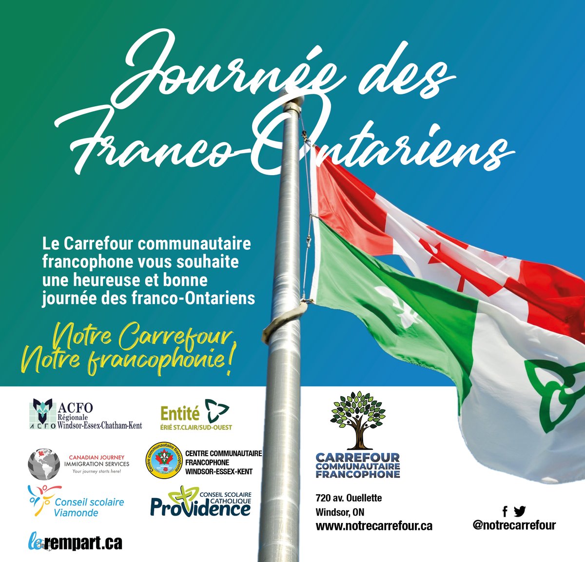 Bonne et heureuse journée des franco Ontariens et franco Ontariennes à tous.
<a href="/CCFWEK/">CCFWEK WINDSOR</a> <a href="/Entite1/">william g</a> <a href="/CscProvidence/">Csc Providence</a> <a href="/ACFO_WECK/">ACFO WECK</a> <a href="/CSViamonde/">CS Viamonde</a> <a href="/altomedia/">Altomedia</a> #CanadianJourneyImmigrationService