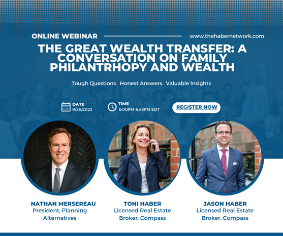 Planning Alternatives (@planning_alt) on Twitter photo Join <a href="/TheHaberTeam/">Toni Haber</a> and <a href="/NathanMersereau/">Nathan Mersereau</a> tomorrow, September 26, at 6pm ET for a continued conversation around the Great Wealth Transfer and family wealth planning.
The webinar will be centered around facilitating a family meeting!
us06web.zoom.us/webinar/regist… Join <a href="/TheHaberTeam/">Toni Haber</a> and <a href="/NathanMersereau/">Nathan Mersereau</a> tomorrow, September 26, at 6pm ET for a continued conversation around the Great Wealth Transfer and family wealth planning.
The webinar will be centered around facilitating a family meeting!
us06web.zoom.us/webinar/regist…