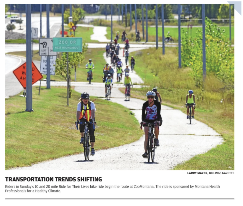MontanaHPHC's tweet photo. Front page of the Billings Gazette - over 60 riders out of RIDE FOR THEIR LIVES to draw attention to climate and child health! https://t.co/OR8eZL7zYw 
#ClimateChangesKidsHealth
#climatechange https://t.co/mF0YY6NkXP