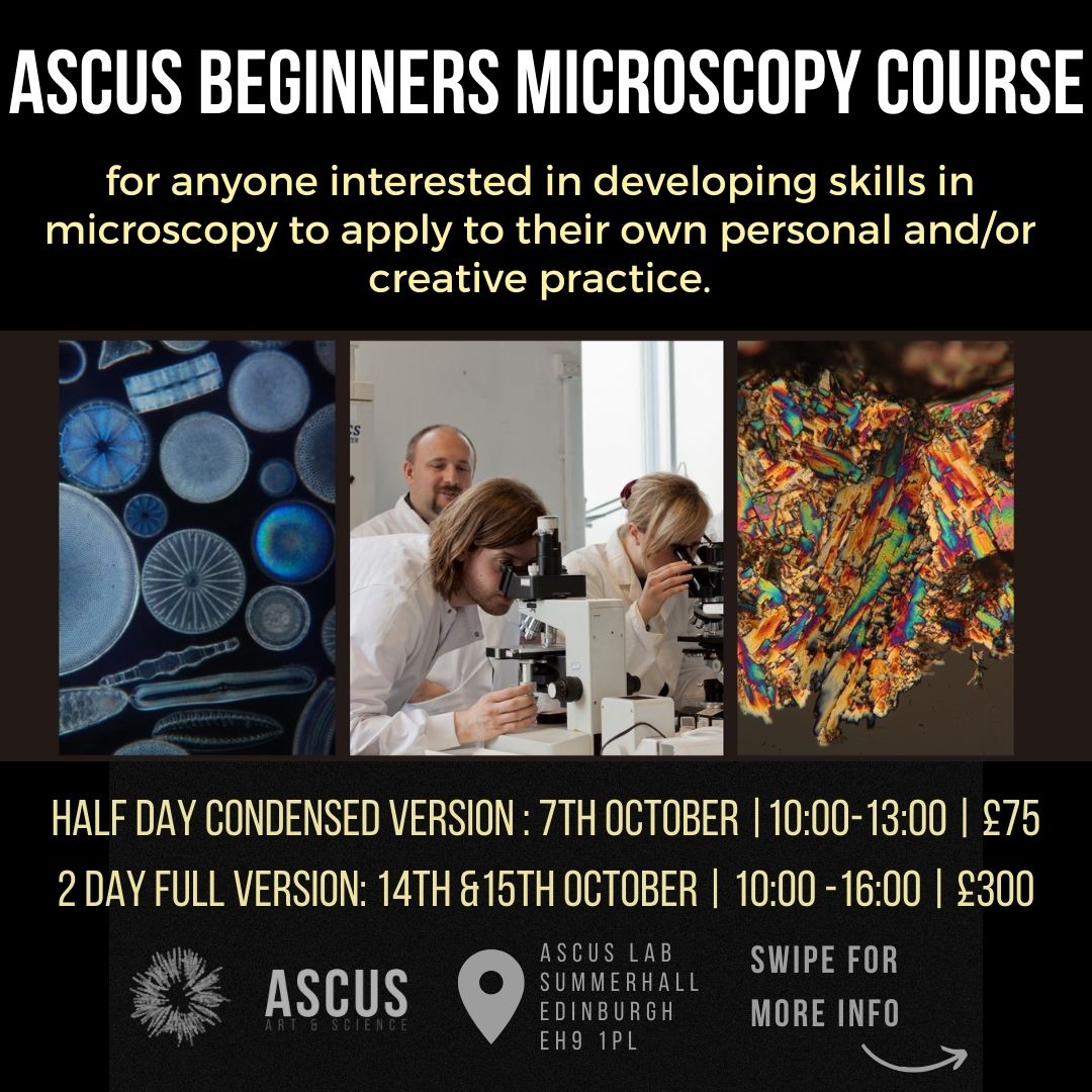 _ASCUS's tweet photo. Get your tickets for our beginners microscopy course at the links below🥳
CONDENSED HALF DAY COURSE: 7th Oct: https://t.co/FDPkVyrWVZ

FULL 2 DAY COURSE: 14th &amp; 15th Oct: https://t.co/RyZImy9i8s

#edinburgh #upskill #art #ASCUSLab #microscopy #courses #science #events https://t.co/a6R5dzpEOt