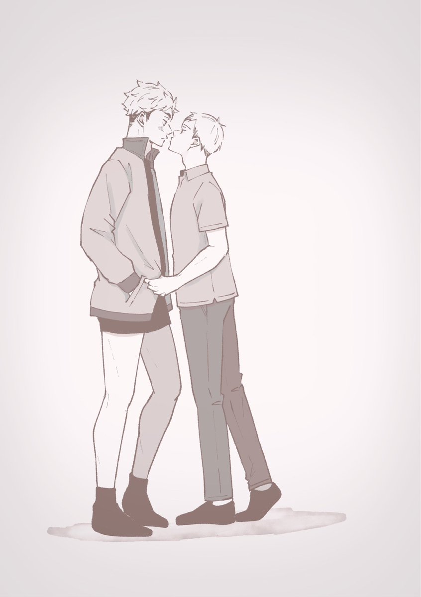 multiple boys 2boys pants monochrome short hair looking at another male focus  illustration images