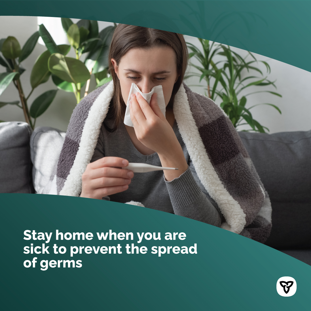 ONThealth's tweet photo. Help prevent the transmission of #RespiratoryIllness this fall. Stay home if you are sick or until all of the following apply:

- you do not have a fever
- your symptoms have improved for at least 24 hours
- you do not develop additional symptoms https://t.co/9JjvzIyVrE