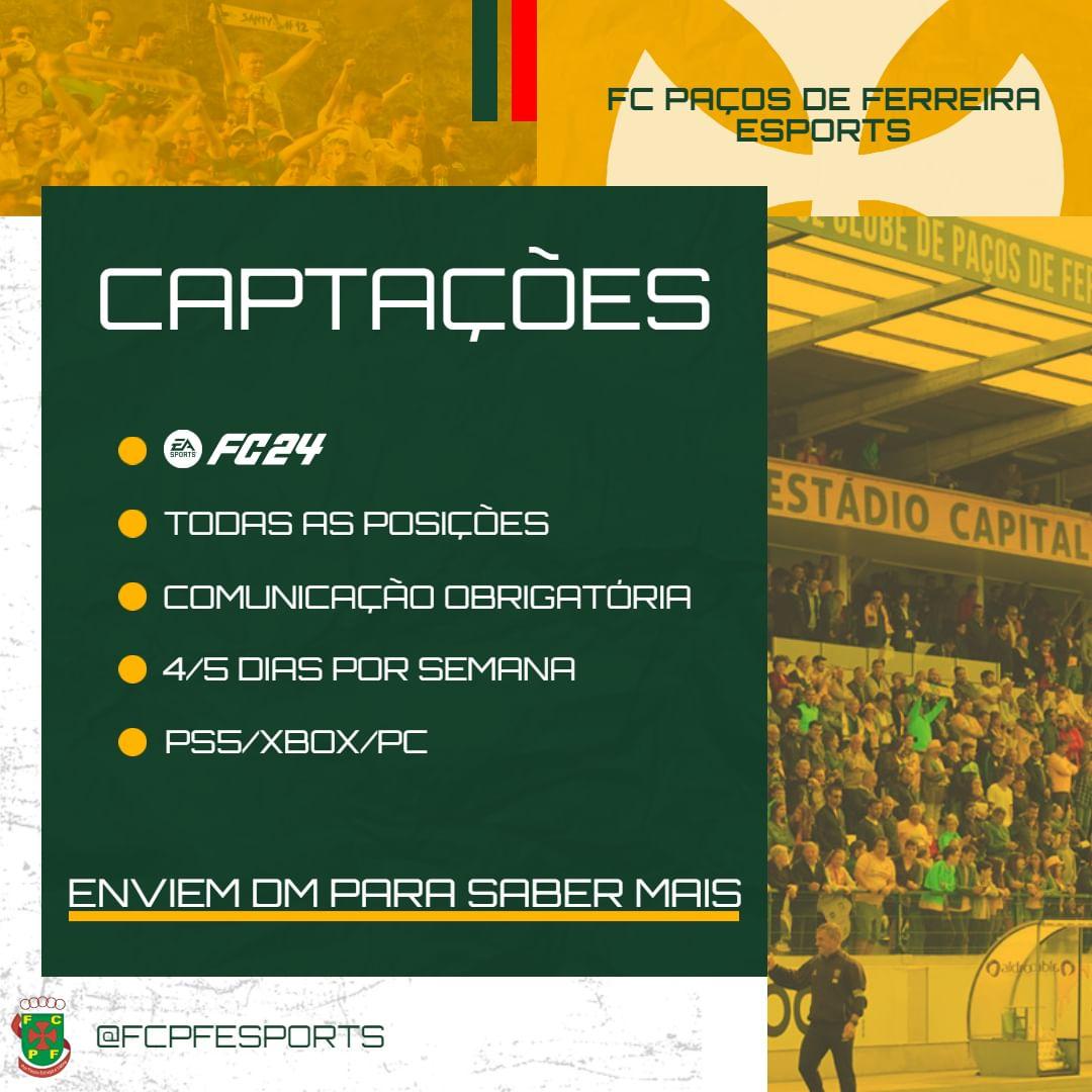 FC Paços de Ferreira ESPORTS (@fcpfesports) on Twitter photo 🟡 Estamos de volta como é costume e abrimos as portas para tentares ser jogador do <a href="/fcpf/">FC Paços de Ferreira</a>!
Tens o que é preciso? Comunicas sem qualquer problema? Tens uma das consolas indicadas na publicação? Entra em contacto e sabe mais. 🟡 Estamos de volta como é costume e abrimos as portas para tentares ser jogador do <a href="/fcpf/">FC Paços de Ferreira</a>!
Tens o que é preciso? Comunicas sem qualquer problema? Tens uma das consolas indicadas na publicação? Entra em contacto e sabe mais.