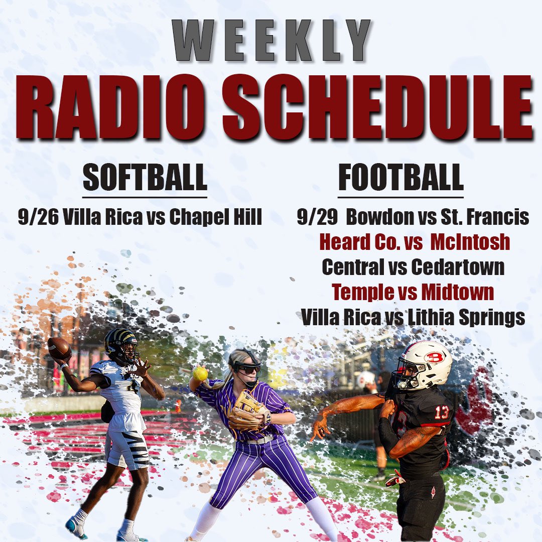 HSM_WestGA's tweet photo. 🥳Another Week🥳 Another Radio Schedule🥳

#SportsRadio #fnl #highschoolfootball #football #softball #highschoolsports #fallsports #radio #sports #hsm #hometownsportsmedia https://t.co/MjdkxK8stt