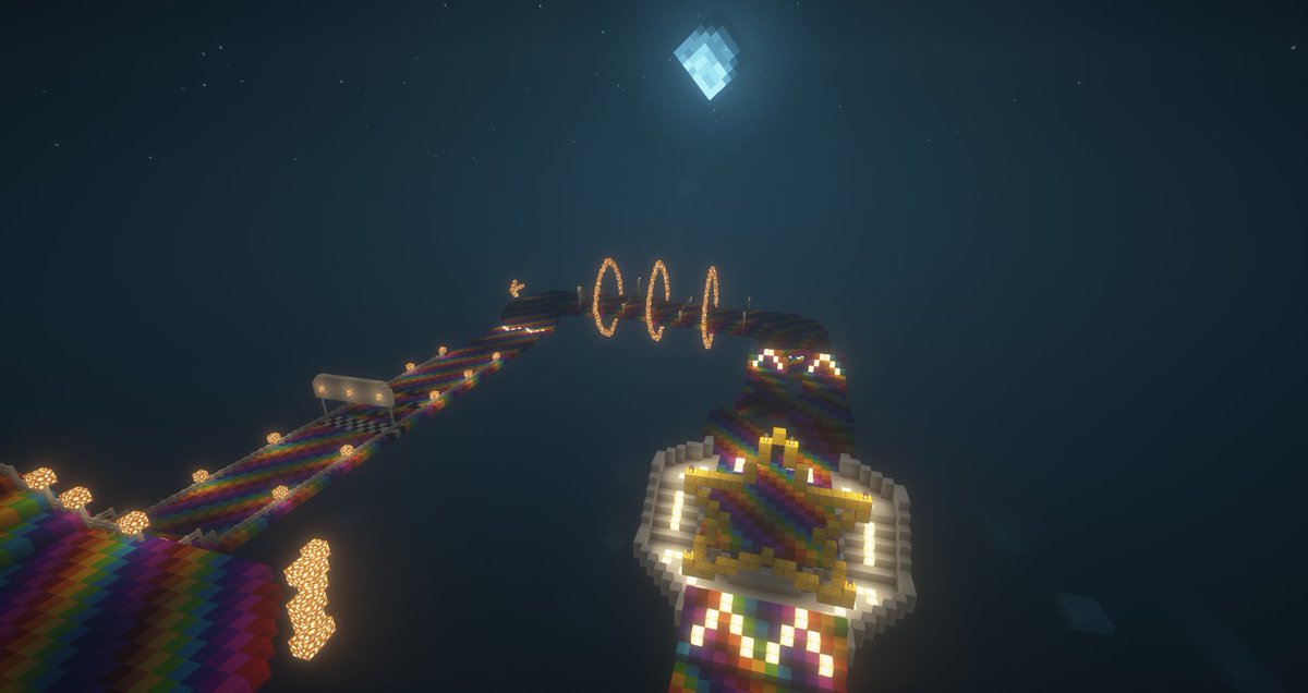 PinecraftE's tweet photo. 'Rainbow Riot' - the incredible elevated track built by talented
#pinecraftequestrian players BluDireWolf and BlackMakoShark - soon to be added to our official Pinecraft SMP daily race schedule!

#minecraft #pinecraft #SMP #abigailpinehaven #horsegames https://t.co/p1VFbbZZpM