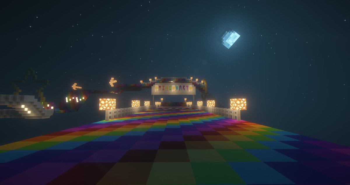 PinecraftE's tweet photo. 'Rainbow Riot' - the incredible elevated track built by talented
#pinecraftequestrian players BluDireWolf and BlackMakoShark - soon to be added to our official Pinecraft SMP daily race schedule!

#minecraft #pinecraft #SMP #abigailpinehaven #horsegames https://t.co/p1VFbbZZpM