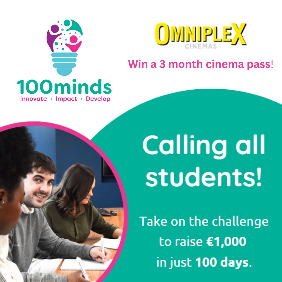 100minds's tweet photo. We're looking for 100 incredible students to challenge themselves and make a real impact by joining 100minds – the ultimate student fundraiser

Sign up by October 13th and be in with a chance of winning a 3 month @omniplexcinema pass!

Register here https://t.co/KLNvPU7i3x https://t.co/7986xHuV5L