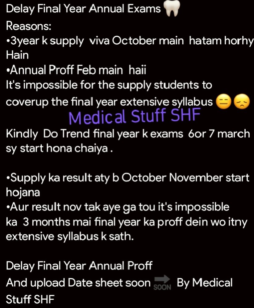 Medicalstuffshf's tweet photo. Delay Final Year BDS Annual Proff
#delayproff #bdsfinalyear #uhs
@Medicalstuffshf @uhslhrofficial @AhsanWRathore https://t.co/ZRpadVe9Qf