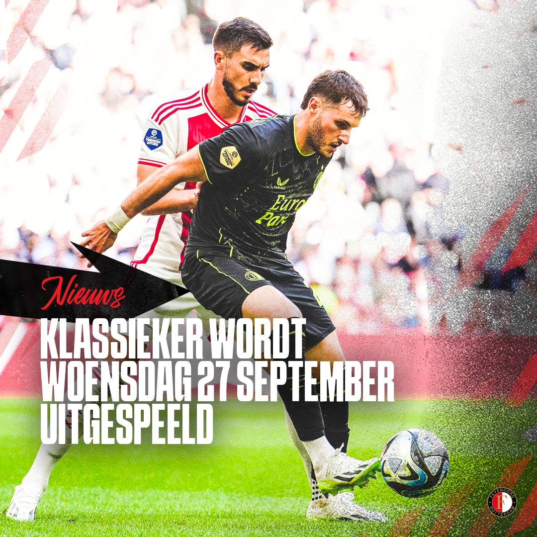 Feyenoord's tweet photo. Ajax - Feyenoord resumes on Wednesday 27 September at 2PM.

#ajafey