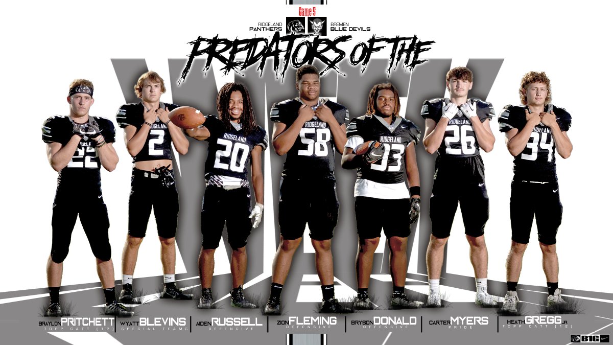 RidgelandHSFtbl's tweet photo. Hard to believe its halfway over. Congrats to our Predators of the Week for the first 2 region games #CLAWSout #B1Gthings @RidgelandVideo @RidgelandHigh #buildingCHAMPIONS https://t.co/uNilUZIpPJ